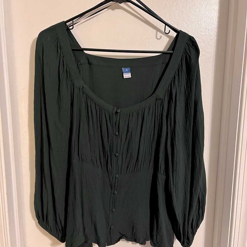 Old Navy Peasant Blouse, Hunter Green, Billowy Sleeves